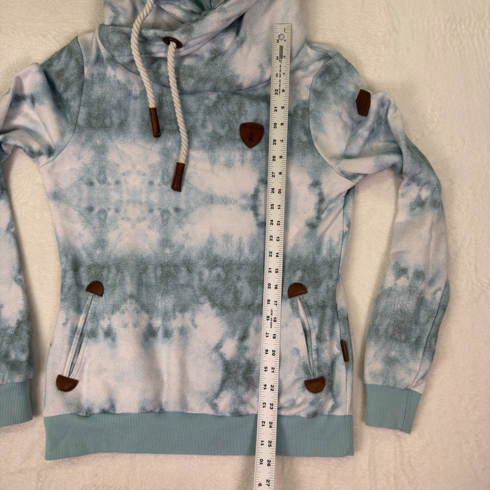 Wanakome Hoodie Sweatshirt Womens Medium Blue Tie Dye Cowl Neck Fleece Pullover - Picture 7 of 11
